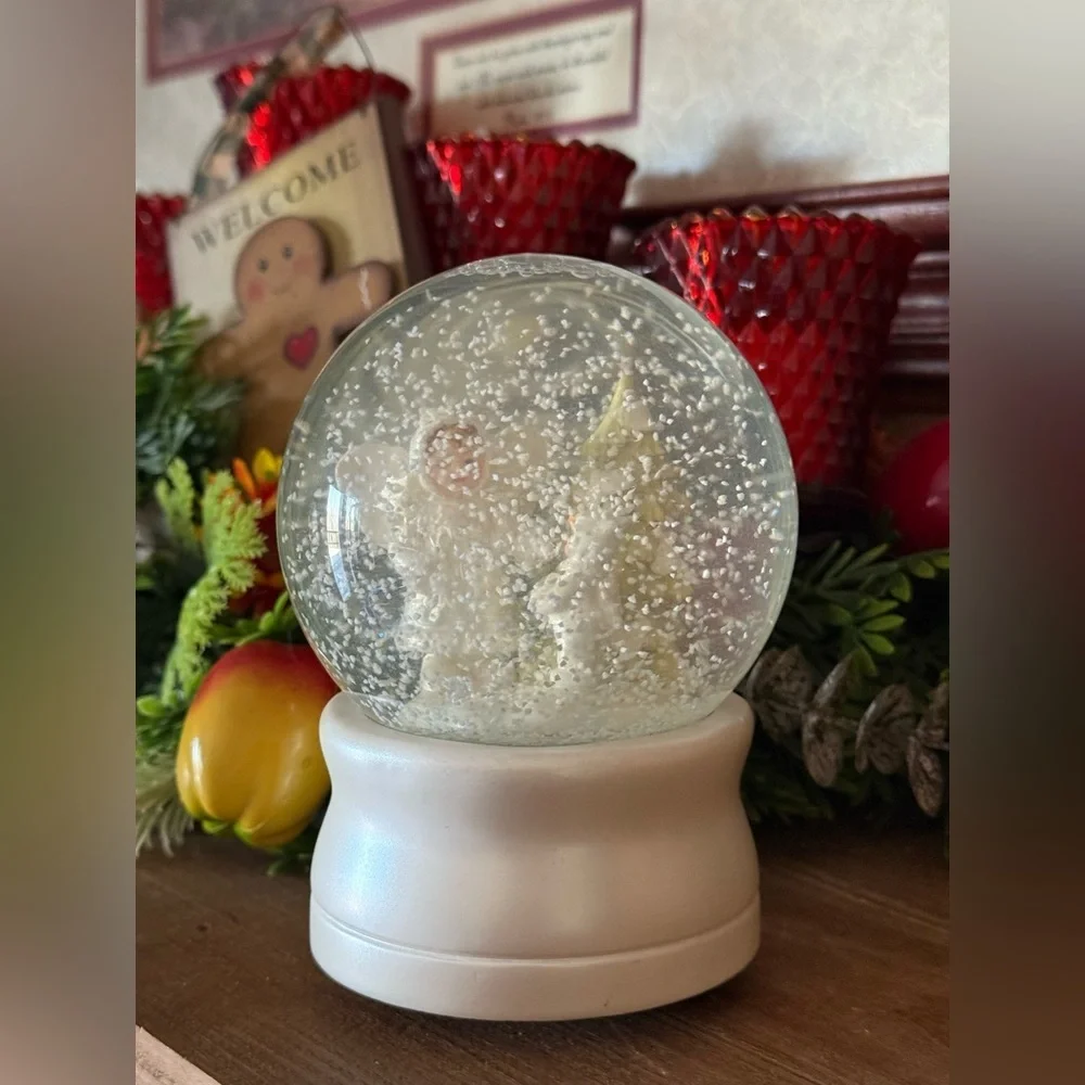 1998  Vintage Snow Globe Angel Cherub Holiday Figurine - White